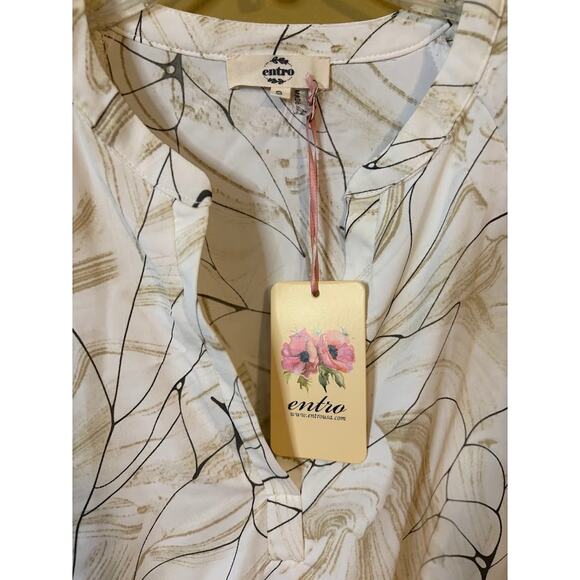 Entro Cream Abstract Print Balloon Sleeve Bodysuit - Size Small - NWT - Picture 4 of 8